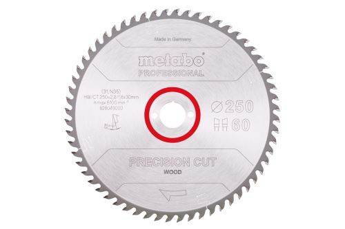 METABO Lame de scie "bois coupé de précision - professionnel", 250 x 30 mm, 60 dents, 15° 628049000