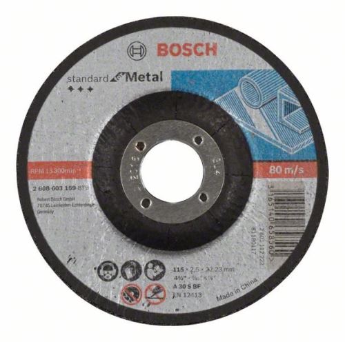 BOSCH Disque à tronçonner profilé Standard pour métal A 30 S BF, 115 mm, 22,23 mm, 2,5 mm 2608603159