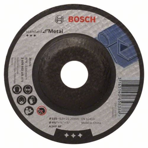 BOSCH Disque d'ébauche profilé Standard pour métal A 24 P BF, 115 mm, 22,23 mm, 6,0 mm 2608603181