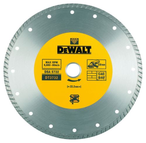 Lame diamantée Turbo DeWALT pour coupe à sec 180 x 22,2 mm DT3722