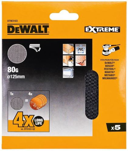 Maille de ponçage DeWALT, Velcro, 125 mm, P120 (10 pièces) DTM3115