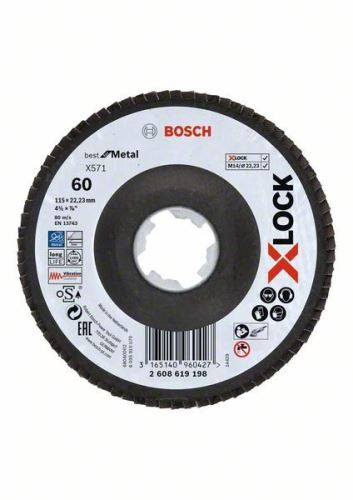 BOSCH X-LOCK Meules à lamelles du système Best for Metal Ø 115 mm, G 60, X571, version courbée, fibre de verre 2608619198