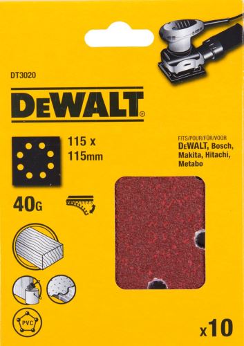 DeWALT Papier abrasif 115 x 115 mm, P320, Velcro (10 pièces) DT3026