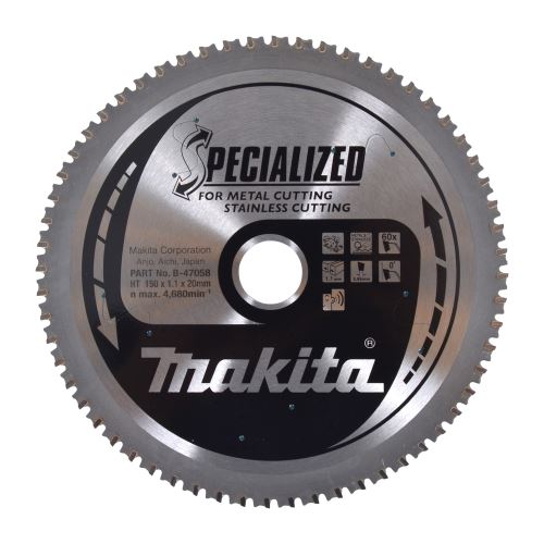 MAKITA lame de scie inox SPECIALIZED 150x1,1x20 mm 60 dents B-47058