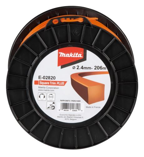 MAKITA fil nylon Plus 2,4 mm, 206m, orange, carré E-02820