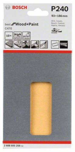 BOSCH Papier abrasif C470 93 x 186 mm, 240 (10 pièces) 2608605258