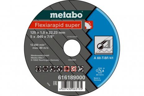 METABO Disque abrasif Flexiarapid SUPER 115 x 1,6 x 22,23 acier, TF 41 616191000