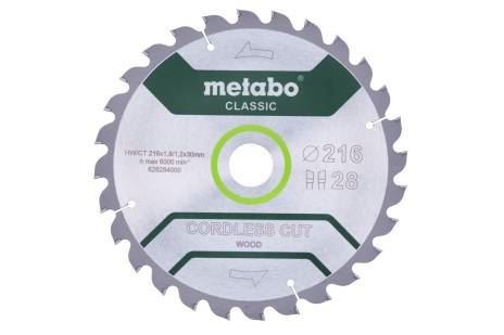 METABO Lame de scie 216 x 30 mm, 28 dents, 5° sans filCutClassic 628284000