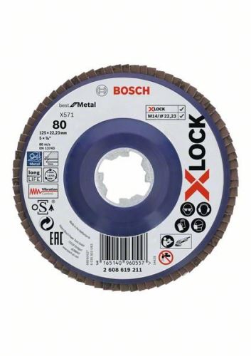 BOSCH X-LOCK Meules à lamelles du système Best for Metal Ø 125 mm, G 80, X571, version droite, plastique 2608619211