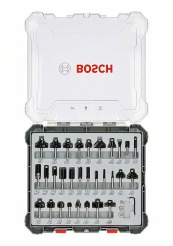 BOSCH Jeu mixte de fraises profilées avec broche Ø 6 mm, 30 pièces 2607017474