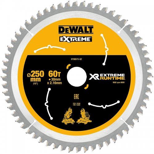 Lame de scie DeWALT (idéale pour les scies FLEXVOLT) 250 x 30 mm, 60 dents DT99573