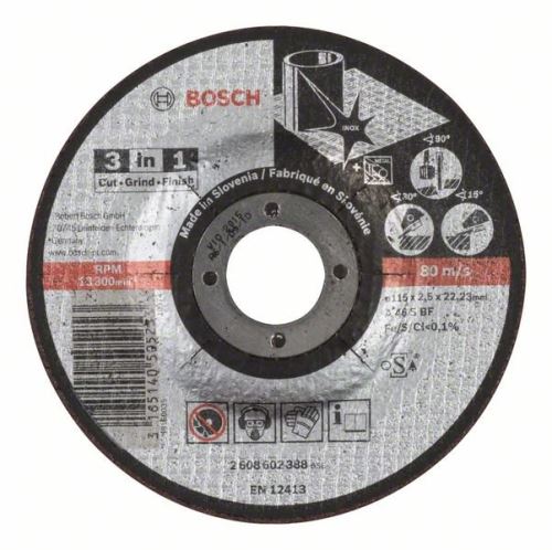 BOSCH Disque à tronçonner 3 en 1 A 46 S BF, 115 mm, 2,5 mm 2608602388