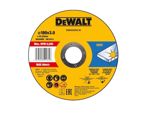 DeWALT Disque à tronçonner en acier inoxydable 180 x 3 x 22,23 mm DWA4524SIA