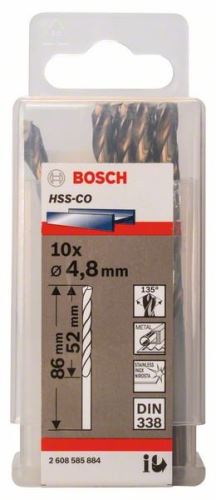 BOSCH Forets pour métal HSS-Co, DIN 338 4,8 x 52 x 86 mm (10 pièces) 2608585884