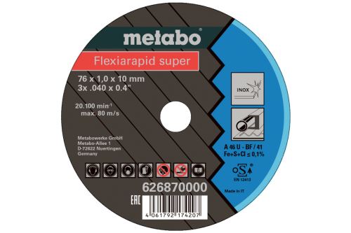 METABO Disque à tronçonner FLEXIARAPID (5 pcs) 76x1,0x10 mm Inox 626870000