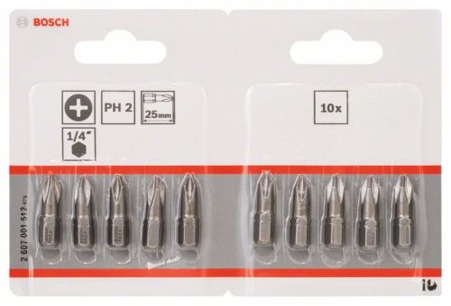 BOSCH Embout de tournevis extra dur Extra-Hart PH 2, 25 mm (10 pièces) 2607001512