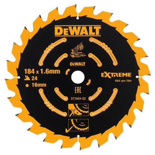 Lame de scie DeWALT EXTREME pour scies circulaires sans fil, 184 x 16 mm, 24 dents DT1669