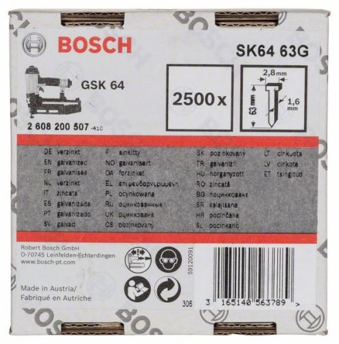 BOSCH Clou fraisé SK64 63G 1,6 mm, 63 mm, galvanisé (2500 pièces) 2608200507