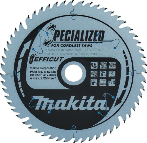 MAKITA Lame de scie Efficut pour bois 165x20 56T B-57320