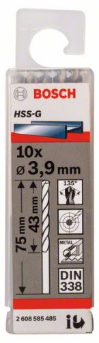 BOSCH Forets à métaux HSS-G, DIN 338 3,9 x 43 x 75 mm (10 pièces) 2608585485