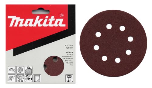 MAKITA papier abrasif Velcro 125 mm 8 trous K40, 10 pcs P-43533