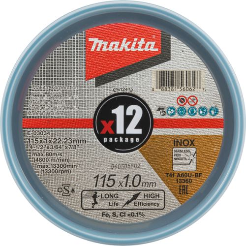 MAKITA Disque à tronçonner pour acier et acier inoxydable 115x1,0x22,23mm E-03034-12