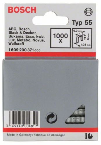 BOSCH Agrafes étroites pour agrafeuse, type 55 6 x 1,08 x 14 mm (1000 pièces) 1609200371