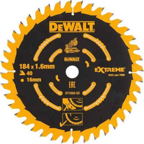 Lame de scie DeWALT EXTREME, 184 x 16 mm, 40 dents DT1668