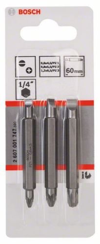 Jeu de 3 lames BOSCH double face S 1,2x6,5, S 0,6x4,5, S 0,8x5,5 ; PZ1, PZ2, PZ3 ; 60mm 2607001747