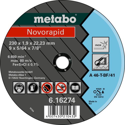 METABO Disque à tronçonner -NOVORAPID Inox 115x1,0x22,23 616270000