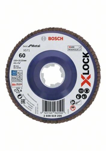 BOSCH X-LOCK Meules à lamelles du système Best for Metal Ø 115 mm, G 60, X571, version droite, plastique 2608619206