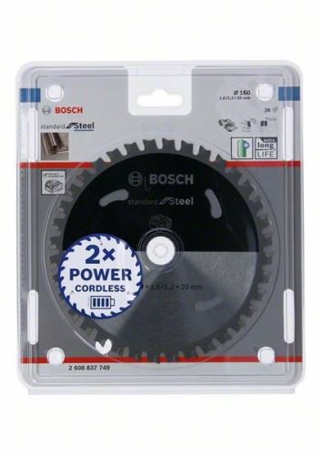 Lame de scie BOSCH pour scies sans fil ; Norme pour l'acier 160x20x1,6/1,2x36T 2608837749