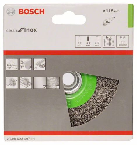 BOSCH Brosse métallique circulaire, fil ondulé, 115, acier inoxydable 115 mm, 0,3 mm, M14 2608622107