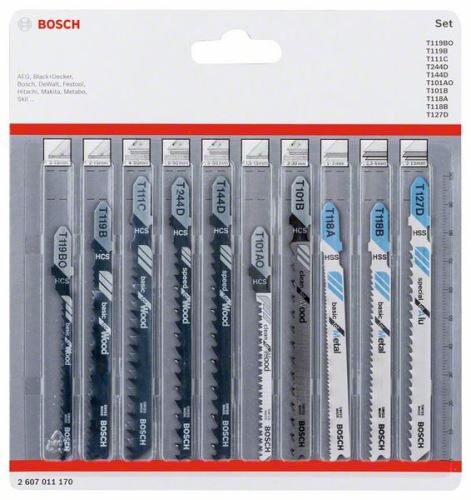 BOSCH jeu de 10 lames de scie pour scie alternative Bois+Métal 2607011170