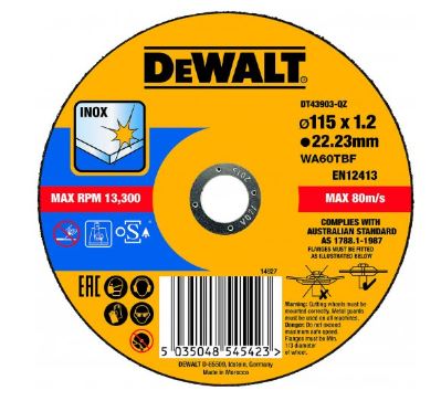 DeWALT Disque à tronçonner pour acier inoxydable 115 x 22,2 x 1,2 mm DT43903