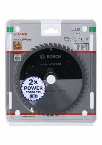 BOSCH Lame de scie pour scies à batterie, Standard pour le bois, 165x20x1,5/1,0x48T 2608837687