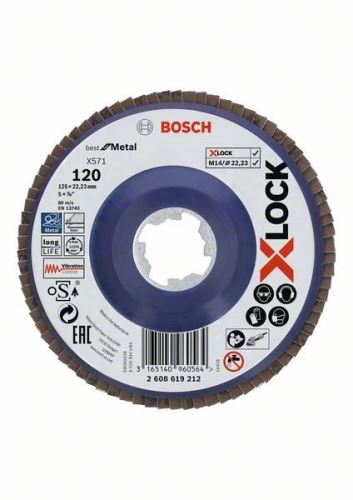 BOSCH X-LOCK Meules à lamelles du système Best for Metal Ø 125 mm, G 120, X571, version droite, plastique 2608619212