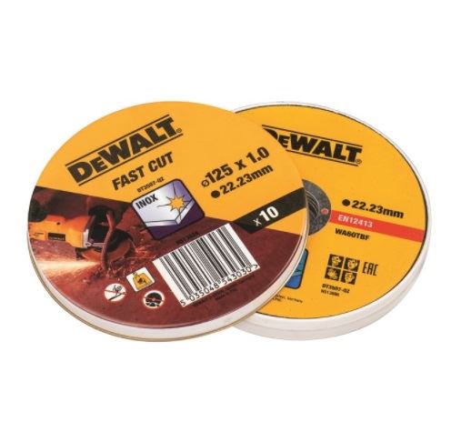 DeWALT Jeu de disques à tronçonner pour acier inoxydable, plats, 125 x 22,2 x 1,0 mm (10 pièces) DT3507