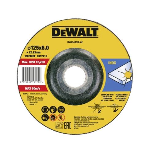 DeWALT Disque à tronçonner en acier inoxydable 125 x 6 x 22,23 mm DW4543SIA