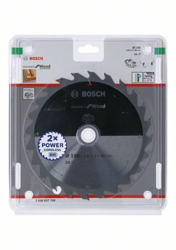 Lame de scie BOSCH pour scies sans fil ; Norme pour Bois 190x30x1,6/1,1x24T 2608837708