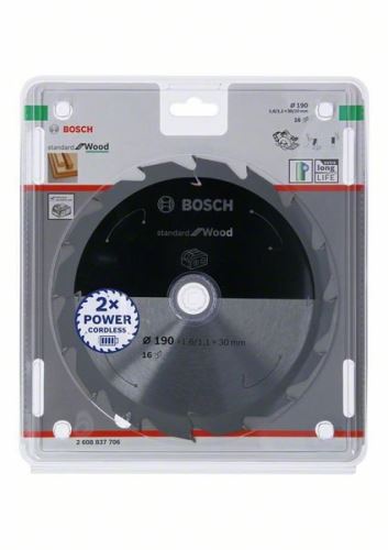 Lame de scie BOSCH pour scies sans fil ; Norme pour Bois 190x30/20x1,6/1,1x16T 2608837706