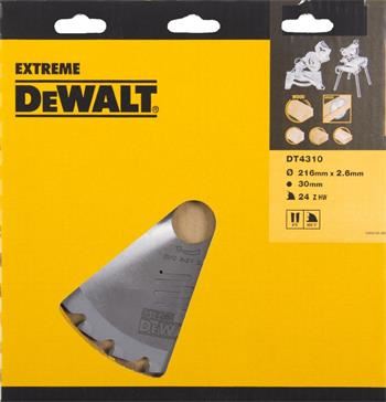 DeWALT Lame de scie à bois pour scies circulaires, 216 x 30 mm, 24 dents DT4310