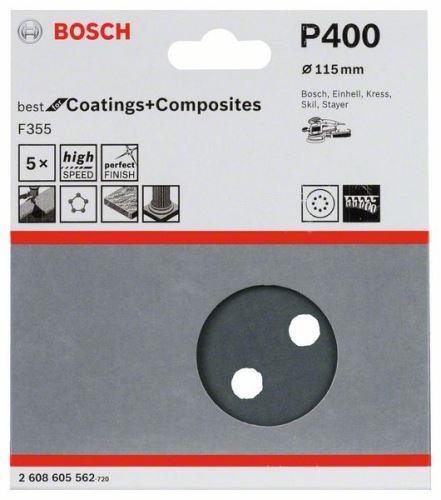 BOSCH Papier abrasif F355, paquet de 5 115 mm, 400 2608605562