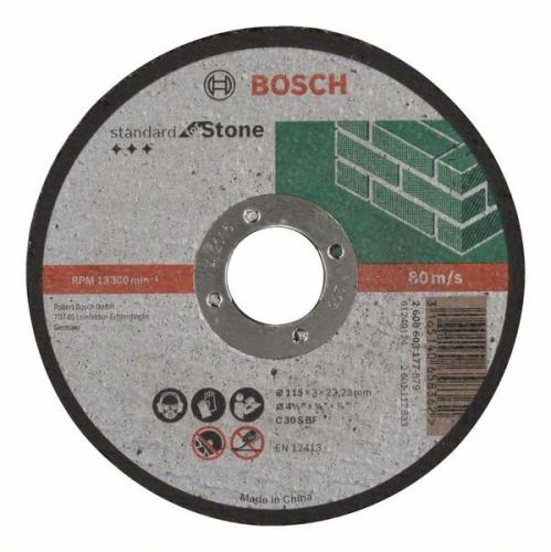 BOSCH Disque à tronçonner droit Standard pour Stone C 30 S BF, 115 mm, 22,23 mm, 3,0 mm 2608603177