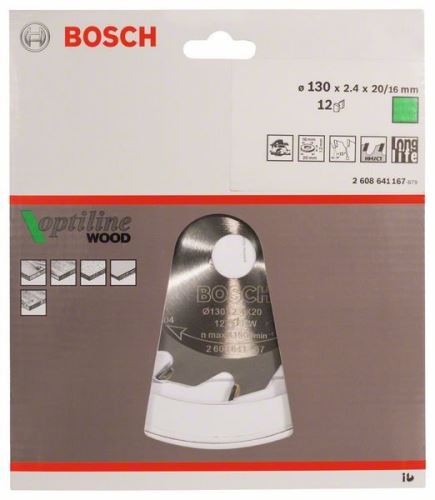 BOSCH Lame de scie Optiline Wood 130 x 20/16 x 2,4 mm, 12 2608641167