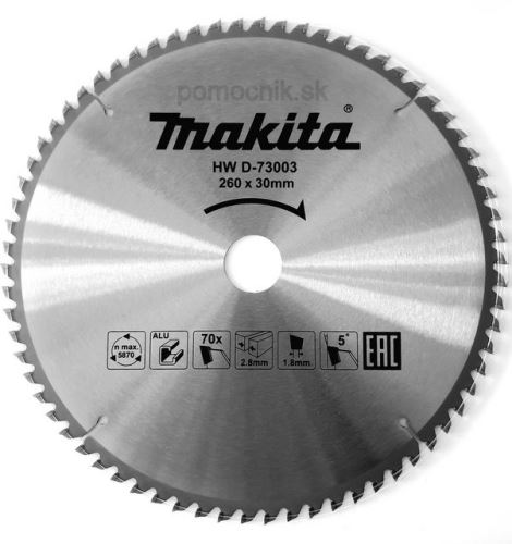 MAKITA lame de scie aluminium TCT 260x2,8x30 mm 70 dents D-73003