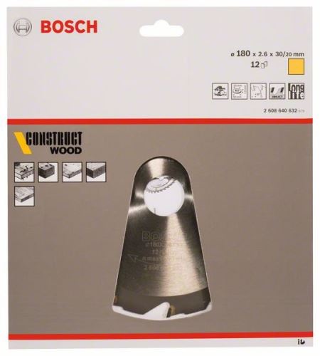 BOSCH Lame de scie Construct Bois 180 x 30/20 x 2,6 mm ; 12 2608640632