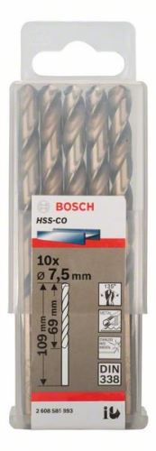 BOSCH Forets pour métal HSS-Co, DIN 338 7,5 x 69 x 109 mm (10 pièces) 2608585893