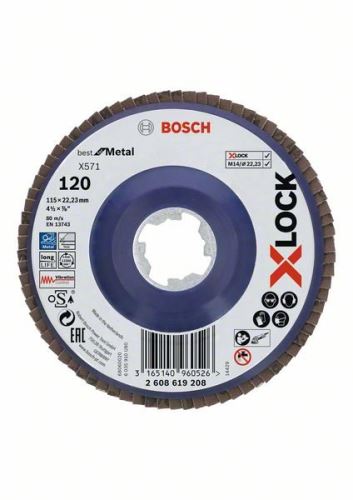 BOSCH X-LOCK Meules à lamelles du système Best for Metal Ø 115 mm, G 120, X571, version droite, plastique 2608619208