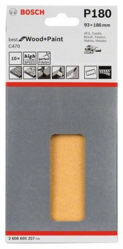 BOSCH Papier abrasif C470 (10 pièces) 93 x 186 mm, 180 2608605257